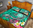 Alohawaii Home Set - Quilt Bed Set American Samoa Polynesian - Turtle Plumeria (Turquoise) - BN18