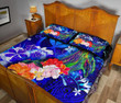 Alohawaii Home Set - Quilt Bed Set Polynesian Hawaii - Kanaka Maoli Humpback Whale with Tropical Flowers (Blue)- BN18