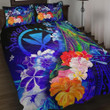 Alohawaii Home Set - Quilt Bed Set Polynesian Hawaii - Kanaka Maoli Humpback Whale with Tropical Flowers (Blue) | Alohawaii.co