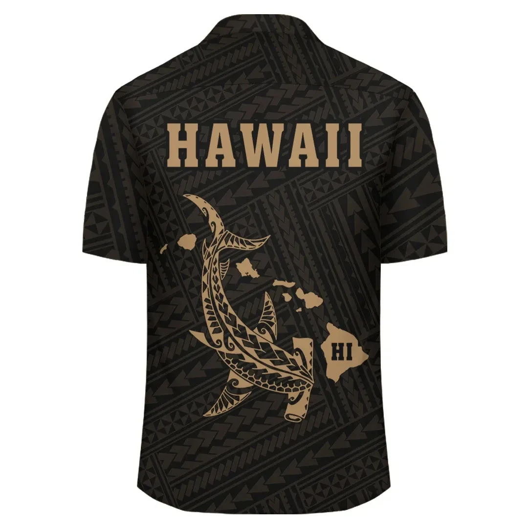 Kakau Polynesian Hammerhead Shark Map Hawaii Shirt - Gold - AH - J6 - Alohawaii