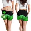 Lovenewzealand Short - Kanaka Maoli (Hawaiian) Women's Shorts, Polynesian Plumeria Banana Leaves Green A02