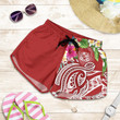 Lovenewzealand Short - Polynesian Hawaii Women's Shorts - Summer Plumeria (Red) - BN15