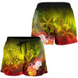 Lovenewzealand Short - Cook Islands Women's Shorts - Humpback Whale with Tropical Flowers (Yellow)- BN18