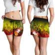 Lovenewzealand Short - Cook Islands Women's Shorts - Humpback Whale with Tropical Flowers (Yellow)- BN18