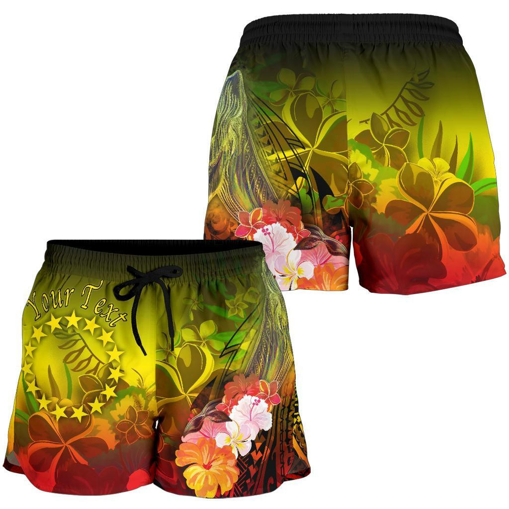 Lovenewzealand Short - Cook Islands Custom Personalised Women's Short - Humpback Whale with Tropical Flowers (Yellow)- BN18