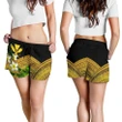 Lovenewzealand Short - Kanaka Maoli (Hawaiian) Women's Shorts, Polynesian Plumeria Banana Leaves Yellow A02