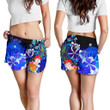 Lovenewzealand Short - Polynesian Hawaii Women's Shorts - Humpback Whale with Tropical Flowers (Blue)- BN18