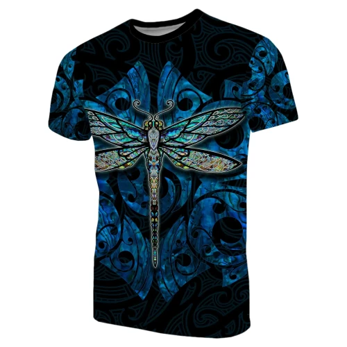 Dragonfly Paua Shell T-Shirt Mix Maori Tattoo Blue TH4