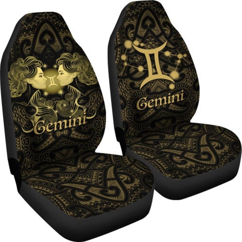 Love New Zealand Car Seat Cover - Gemini zodiac Mix Polynesian Tattoo Car Seat Covers Gold TH4