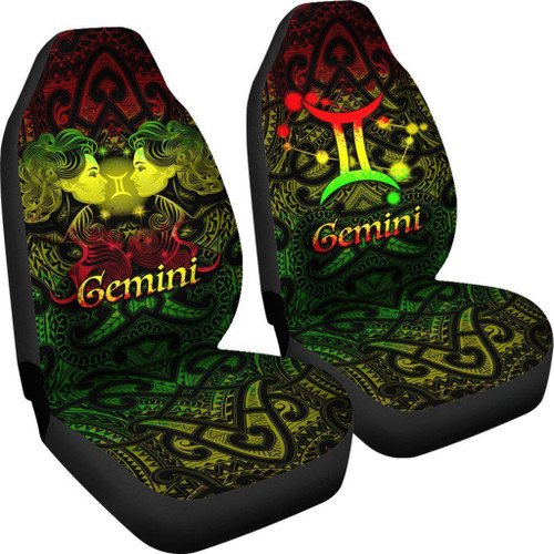 Love New Zealand Car Seat Cover - Gemini zodiac Mix Polynesian Tattoo Car Seat Covers Rasta TH4