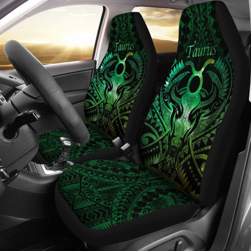 Love New Zealand Car Seat Cover - Taurus zodiac With Symbol Mix Polynesian Tattoo Car Seat Covers Green TH4
