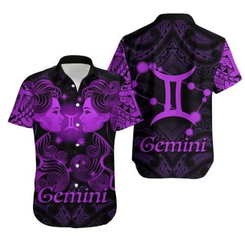 Love New Zealand Shirt - Gemini zodiac Mix Polynesian Tattoo Hawaiian Shirt Purple TH4