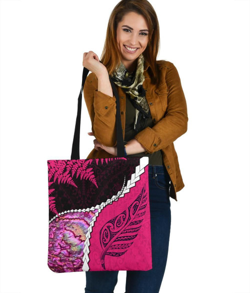 Love New Zealand Clothing - Paua Shell Maori Silver Fern Tote Bag Pink K5