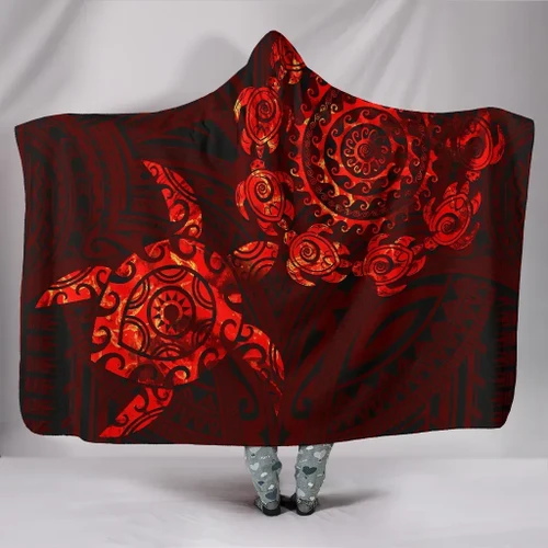 Love New Zealand Hooded Blanket - Aotearoa Maori Hooded Blanket Turtle And Polynesian Tattoo - Red K36