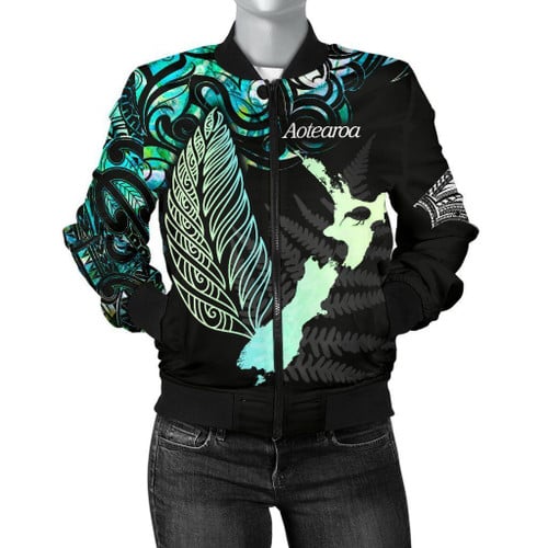 Love New Zealand Jacket - Aotearoa Paua Shell Women Bomber Jacket Maori Silver Fern K13