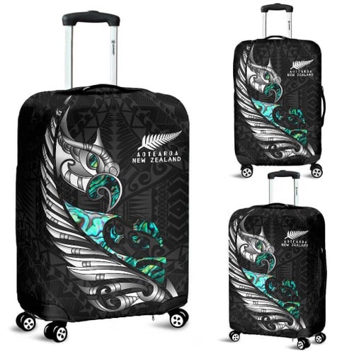 Love New Zealand Luggage Cover - New Zealand Luggagae Cover Manaia Paua Fern Wing - White K4