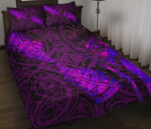 Love New Zealand Quilt Bed Set - Aotearoa Maori Quilt Bed Set Silver Fern Koru Vibes Purple K36
