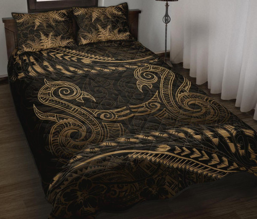 Love New Zealand Quilt Bed Set - Aotearoa Quilt Bed Set Gold Maori Manaia With Silver Fern Th5