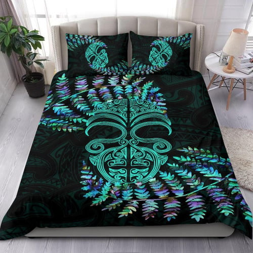 Love New Zealand Bedding Set - Silver Fern Bedding Set Moko Maori Paua Shell - Turquoise K8