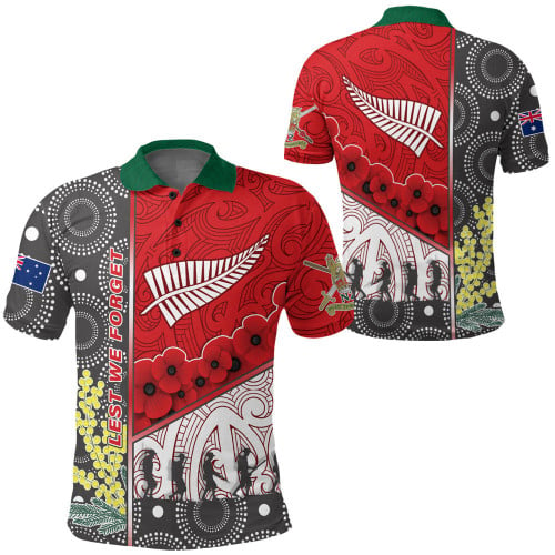 Lovenewzealand Clothing - Australia Indigenous & New Zealand Maori Anzac (Red) Polo Shirt