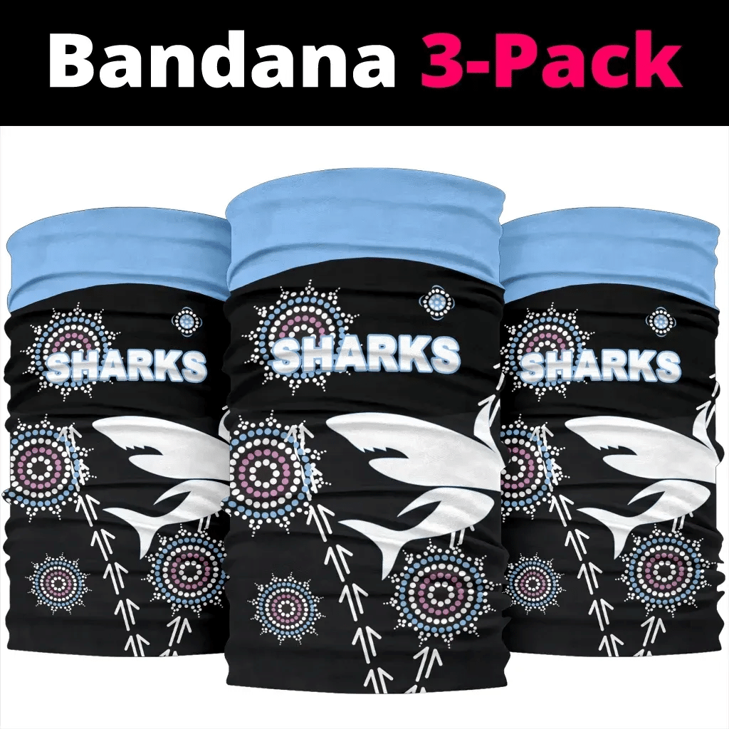 Love New Zealand Bandana - Cronulla Bandana 3-Pack Sharks Simple Indigenous - Black K8