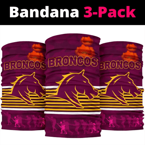 Love New Zealand Bandana - Brisbane Broncos Bandana 3-Pack Anzac Day Simple Style - Full Maroon K8