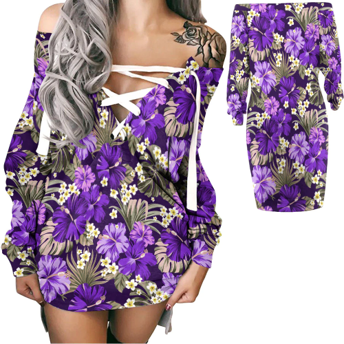 Love New Zealand Sweatshirt - Exotic Hawaiian Tropical Hibiscus Flowers And Palm Lace-up Long Sweatshirt A31