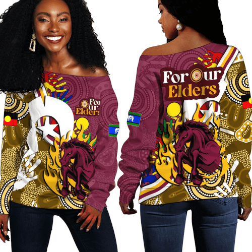 Love New Zealand Clothing - Brisbane Broncos For Our Elders NAIDOC 2023 Off Shoulder Sweaters A35
