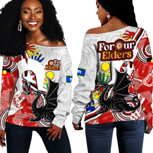 Love New Zealand Clothing - St. George Illawarra Dragons For Our Elders NAIDOC 2023 Off Shoulder Sweaters A35