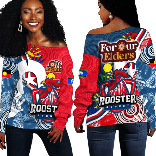 Love New Zealand Clothing - Sydney Roosters For Our Elders NAIDOC 2023 Off Shoulder Sweaters A35