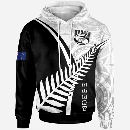 New Zealand Rugby Hoodie - New Zealand Fern & Maori Patterns - BN22