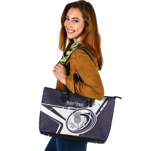 (Custom Text) Scotland Rugby Personalised Leather Tote Bag - Scottish Rugby - BN23