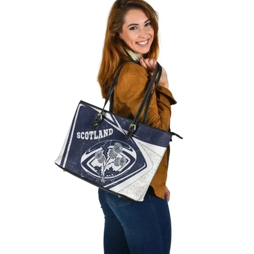 Scotland Rugby Leather Tote Bag - Celtic Scottish Rugby Ball Thistle Ver - BN22