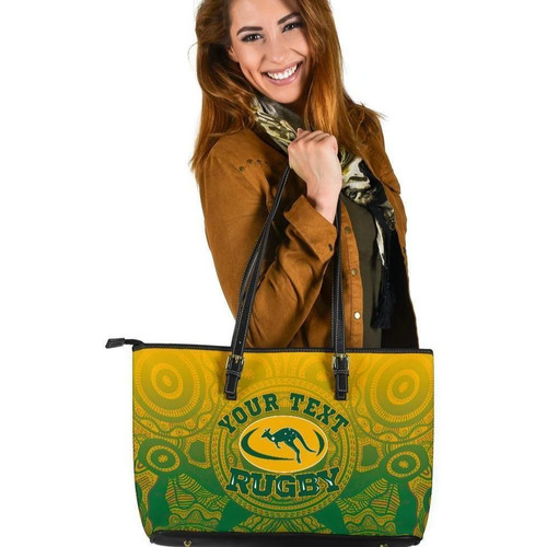 [Custom] Australia Aboriginal Leather Tote Bag, Australia Rugby and Coat Of Arms - BN18
