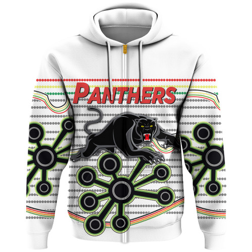 Love New Zealand Zip Hoodie - Panthers Penrith Indigenous White Pattern A35