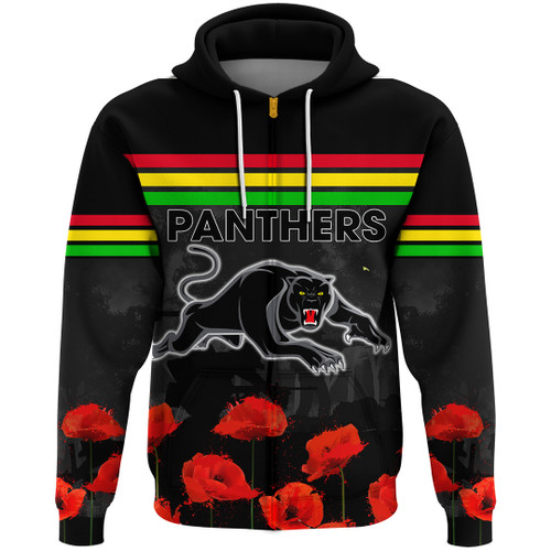 Love New Zealand Zip Hoodie - Penrith Panther Anzac and Poppy Flower A35