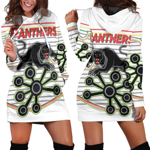 Love New Zealand Hoodie Dress - Panthers Penrith Indigenous White Pattern A35