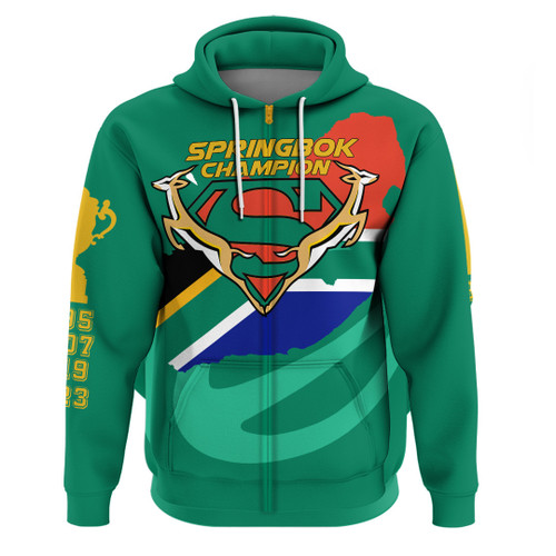 Springbok Zip Hoodie - South Africa Rugby 4 Times Champion Hoodie T5
