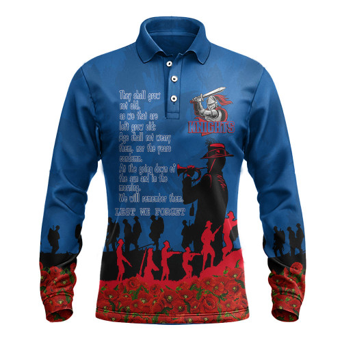 Newcastle Knights Long Sleeve Polo Shirt, Anzac Day For the Fallen A31B