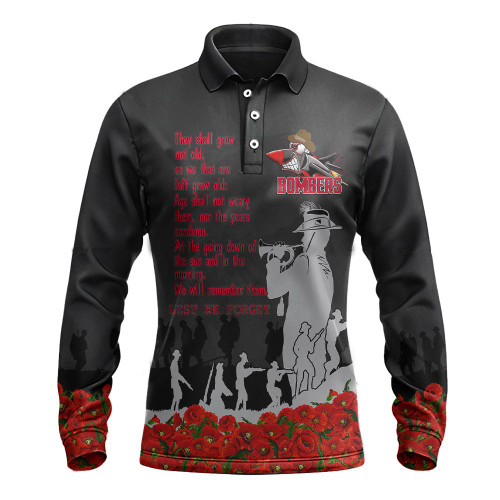 Essendon Bombers Long Sleeve Polo Shirt, Anzac Day For the Fallen A31B