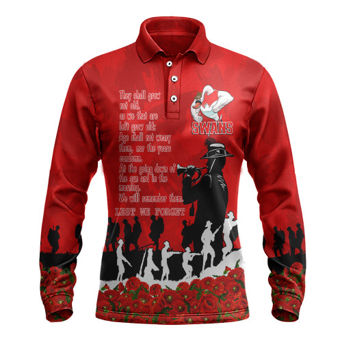 Sydney Swans Long Sleeve Polo Shirt, Anzac Day For the Fallen A31B