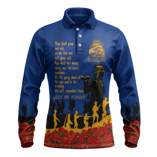 West Coast Eagles Long Sleeve Polo Shirt, Anzac Day For the Fallen A31B