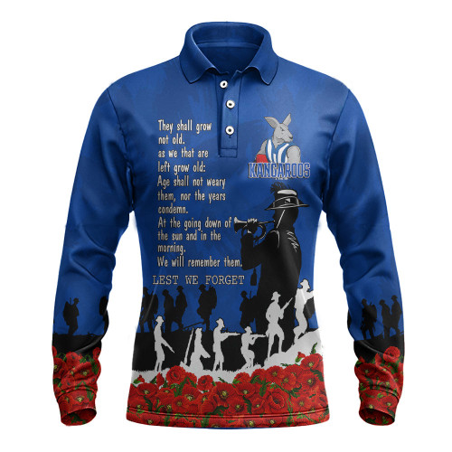 North Melbourne Kangaroos  Long Sleeve Polo Shirt, Anzac Day For the Fallen A31B
