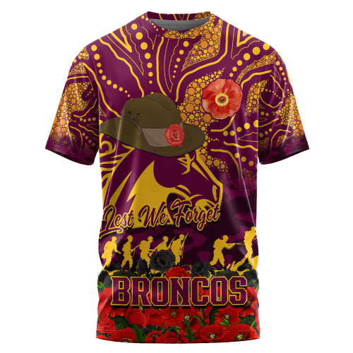 (Custom) Brisbane Broncos T-shirt, Anzac Day Lest We Forget A31B