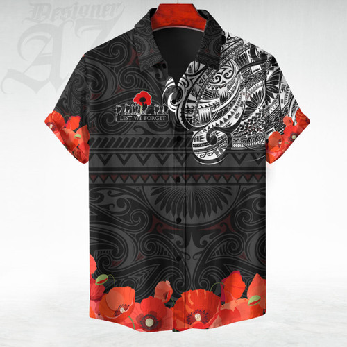 New Zealand Hawaiian Shirt Anzac Day Forget Lest We Forget - Maori Tattoo Style A7