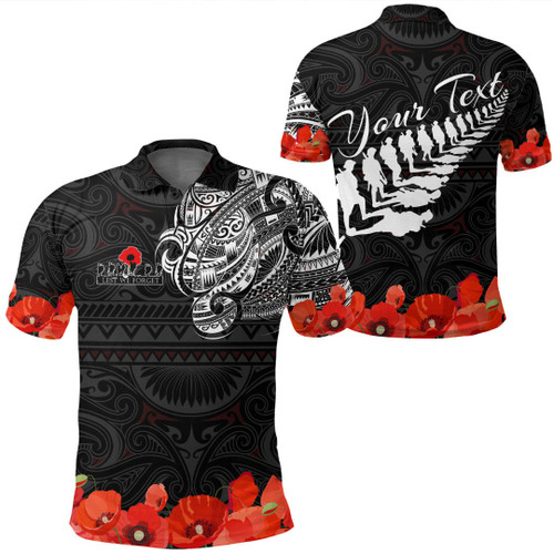 New Zealand Polo Shirt Anzac Day Forget Lest We Forget - Maori Tattoo Style A7