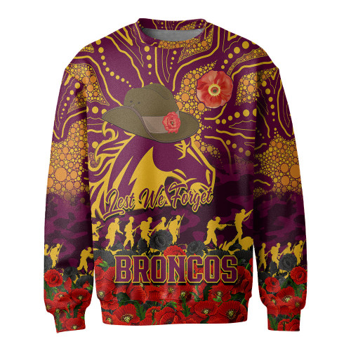 (Custom) Brisbane Broncos Sweatshirt, Anzac Day Lest We Forget A31B