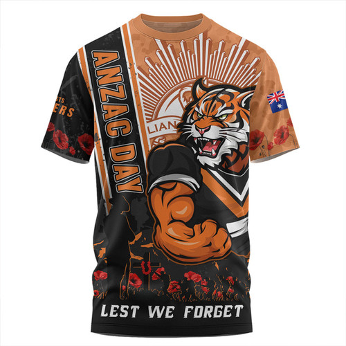 Wests Tigers NRL T-Shirt Anzac Day Lest We Forget Strong Fighting Spirit NH24