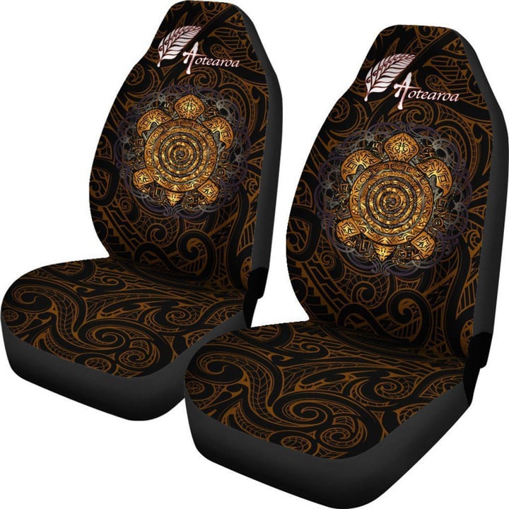 Aotearoa Car Seat Covers Sliver Fern and Yellow Turtle Maori Version K13 | Lovenewzealand.co