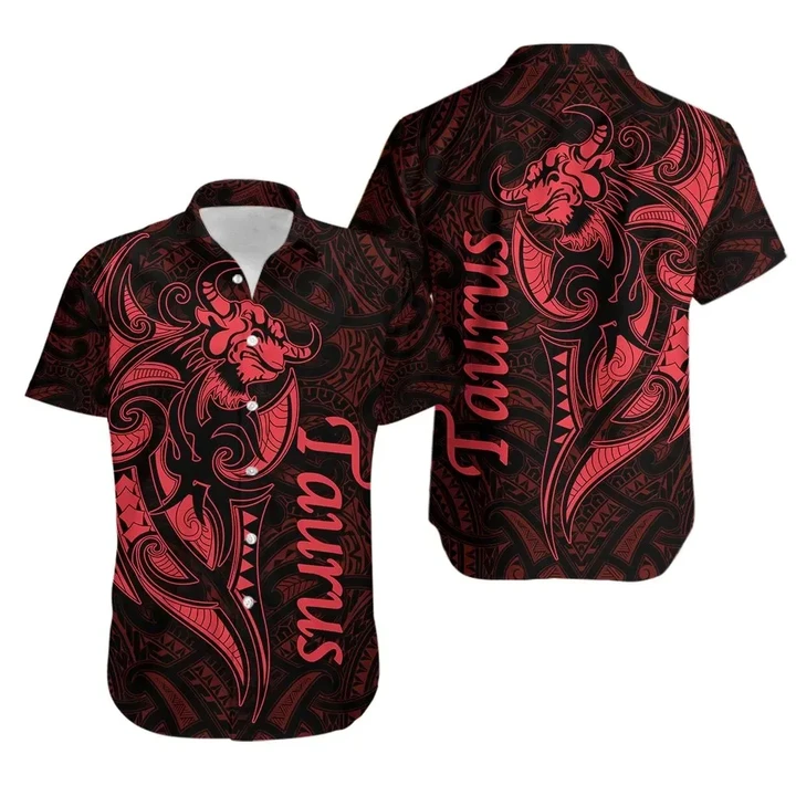 Taurus zodiac Mix Polynesian Tattoo Hawaiian Shirt Red TH4 | Lovenewzealand.co